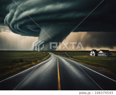 tornado dramatic over highway. 106374543