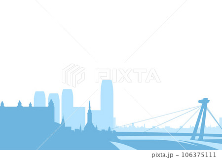Bratislava city skyline, cityscape of downtown with skyscrapers, SNP bridge and castle, Bratislava panorama, vector 106375111