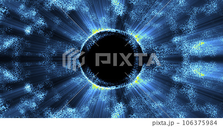 Abstract background of an energetic blue magic ring of glowing particles and a wave of energy 106375984