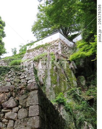つわものどもが夢の跡、岡山県高梁市の山のてっぺんにあるに備中松山城の壮大な石垣 つわものどもが夢の跡、岡山県高梁市の山のてっぺんにあるに備中松山城の壮大な石垣 106376386