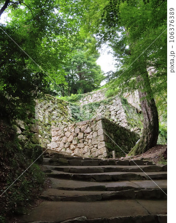 つわものどもが夢の跡、岡山県高梁市の山のてっぺんにあるに備中松山城の壮大な石垣 106376389