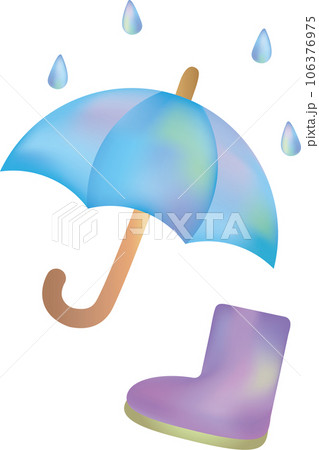 水彩風の雨の中の青い長靴と傘 106376975