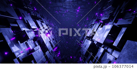 Sci-fi triangle tunnel with neon particles concept background 106377014