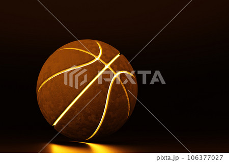 Dark orange basketball ball with neon lines on dark background 106377027