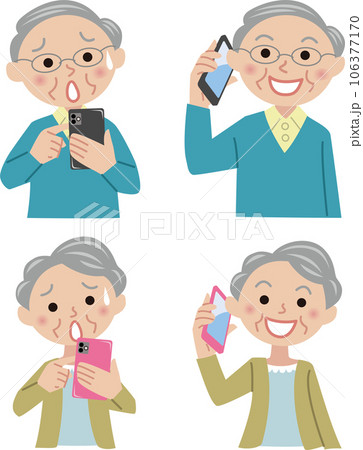 シニア男女がスマートフォンを持ったポーズバリエーション 106377170