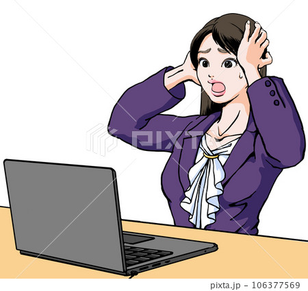 何か仕事でミスしてしまい焦る若い女性_スーツ1 106377569