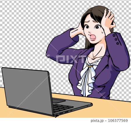 何か仕事でミスしてしまい焦る若い女性_スーツ1 106377569