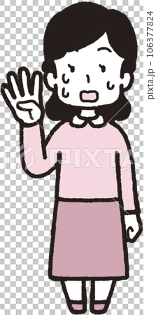 一名女子右手四根手指出汗、驚慌失措的全身插圖 106377824