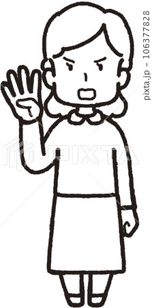 右手で4本指をして怒っている女性の全身線画イラスト 右手で4本指をして怒っている女性の全身線画イラスト 106377828