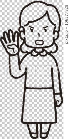 右手で4本指をして怒っている女性の全身線画イラスト 右手で4本指をして怒っている女性の全身線画イラスト 106377828