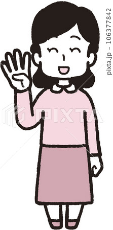 右手で4本指をして笑う女性の全身イラスト 106377842