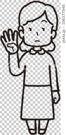 右手で4本指をする女性の全身線画イラスト 106377848