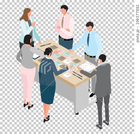 アイソメトリック_付箋を使ったブレインストーミングをする人々 106377892