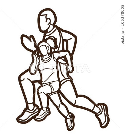 Group of People Running Together Man and Woman Runner Marathon Cartoon Sport Graphic Vector 106378008