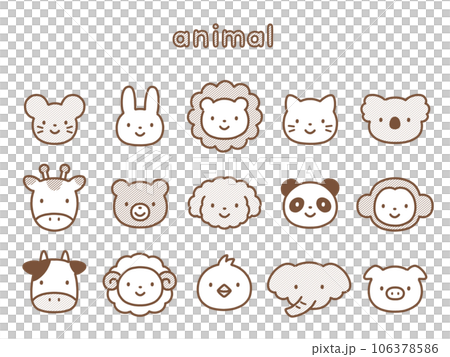 おしゃれでかわいい手描き動物イラストセット おしゃれでかわいい手描き動物イラストセット 106378586