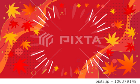 ポップなオータムセールのデザイン、紅葉が風で舞う秋のイメージイラスト。赤色のベクター背景素材 ポップなオータムセールのデザイン、紅葉が風で舞う秋のイメージイラスト。赤色のベクター背景素材 106379148