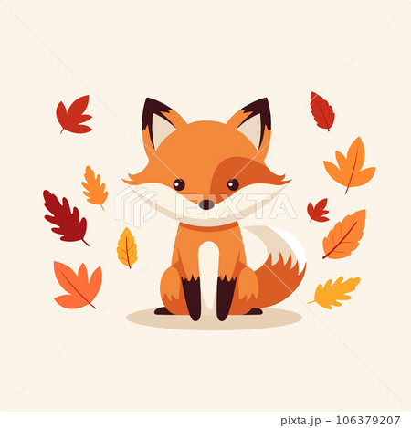 落葉圍繞的可愛紅狐狸のイラスト素材 [106379207] - PIXTA