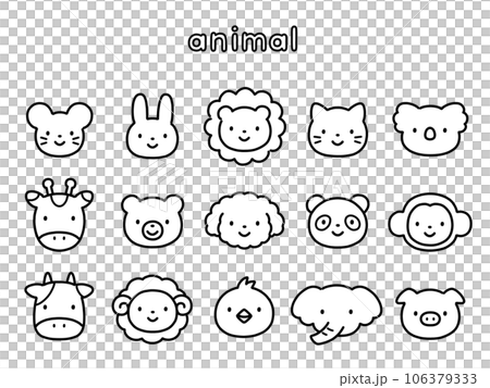 モノクロでかわいい手描き動物イラストセット 106379333