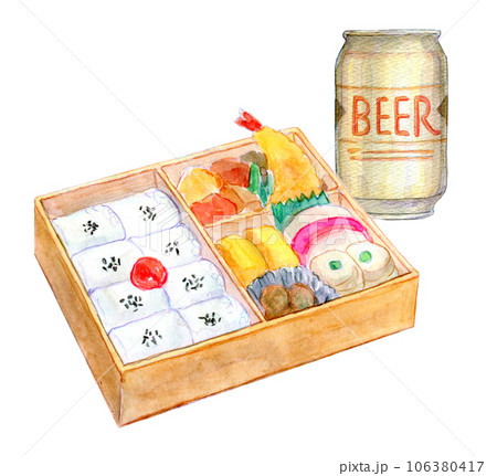水彩イラスト 秋の行楽弁当 幕の内弁当 秋イメージ 水彩イラスト 秋の行楽弁当 幕の内弁当 秋イメージ 106380417