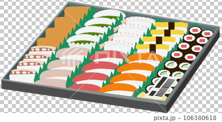 パックに入ったたくさんのお寿司 パックに入ったたくさんのお寿司 106380618