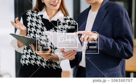 Online business contract Electronic signature, e-signing, digital document management, paperless office, business hand working at office Online business contract Electronic signature, e-signing, digital document management, paperless office, business hand working at office 106380707