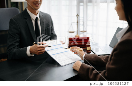 Business and Male lawyer or judge consult having team meeting with client, Law and Legal services concept.Customer service good cooperation in office 106381127