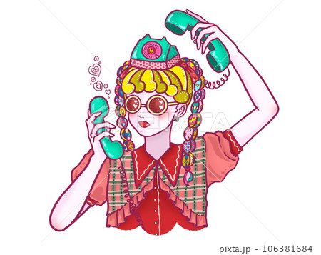 電話をする女の子 白背景 電話をする女の子 白背景 106381684