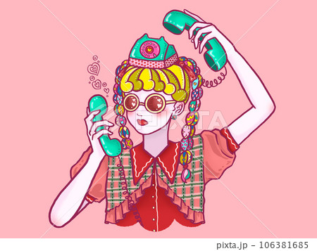 電話をする女の子　ピンク背景 106381685
