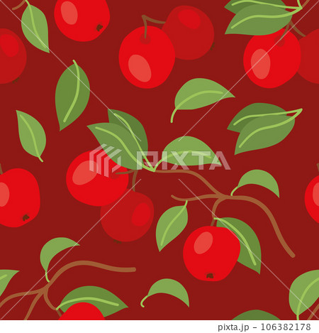 A delightful seamless pattern featuring crisp apples and lush green leaves, exuding a refreshing and natural charm. A delightful seamless pattern featuring crisp apples and lush green leaves, exuding a refreshing and natural charm. 106382178