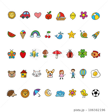 Collection of 40 charming hand-drawn vector images featuring diverse and lively kids, capturing their playful essence. 106382196
