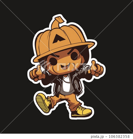 Cartoon Character with a Pumpkin Head Wearing a Baseball Cap Cartoon Character with a Pumpkin Head Wearing a Baseball Cap 106382358