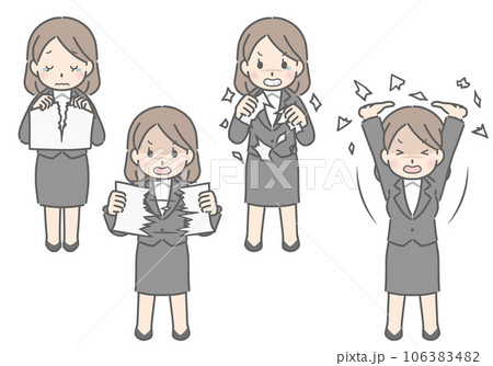 紙を破る若い女性（スーツ）のイラスト素材 [106383482] - PIXTA