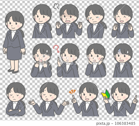 Young woman's facial expression set (diagonal orientation, suit) Young woman's facial expression set (diagonal orientation, suit) 106383485