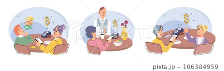 Cashless payment. Vector illustration. Cashless payments eliminate hassle of carrying and handling physical coins and notes NFC technology enables tap-and-go payments without need for physical contact Cashless payment. Vector illustration. Cashless payments eliminate hassle of carrying and handling physical coins and notes NFC technology enables tap-and-go payments without need for physical contact 106384959