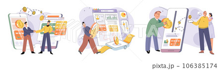 Cashless payment. Vector illustration. Wireless payment systems are designed to prevent unauthorized access to sensitive information Mobile cashless payments offer convenience for splitting bills 106385174
