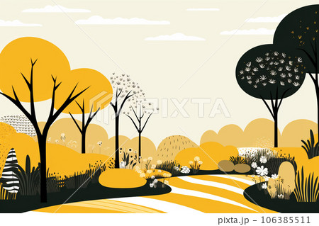 ミニマリスト・黄と黒の和風柄(公園と植物) ミニマリスト・黄と黒の和風柄(公園と植物) 106385511