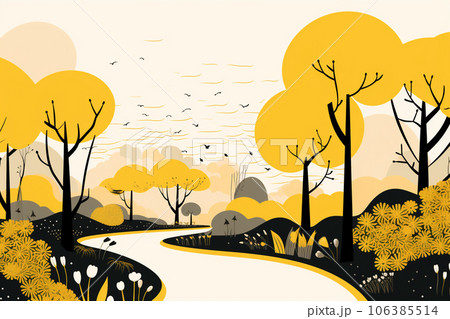 ミニマリスト・黄と黒の和風柄(公園と植物) ミニマリスト・黄と黒の和風柄(公園と植物) 106385514