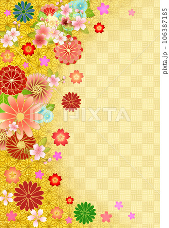 花の和風背景　麻の葉と市松模様 106387185