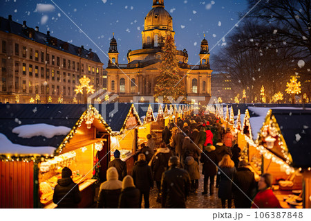 Crowds of People Visiting Christmas Market Striezelmarkt in Dresden, Germany - Festive Holiday Gathering and Traditions. created with Generative AI Crowds of People Visiting Christmas Market Striezelmarkt in Dresden, Germany - Festive Holiday Gathering and Traditions. created with Generative AI 106387848