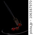 Fork with small tomatoes on a black background, on a plate. 106387970