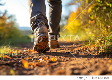 Embracing Nature's Trails A Detailed View of a Man Hiking in the Great Outdoors. created with Generative AI 106388406