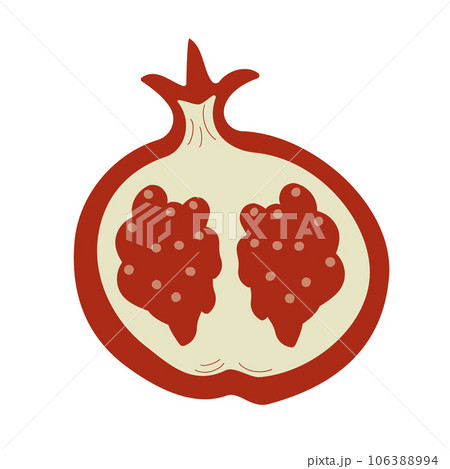 Vector illustration in flat style on theme of autumn harvest. Half of pomegranate, colorful hand drawn illustration. Cozy autumn, season concept 106388994