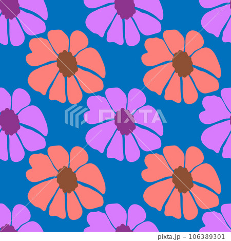 Retro groovy flowers seamless pattern. Vintage floral background. Abstract stylized botanical wallpaper Retro groovy flowers seamless pattern. Vintage floral background. Abstract stylized botanical wallpaper 106389301