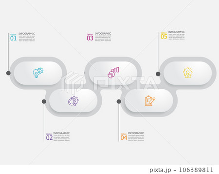 horizontal round circle steps timeline infographic element report background with business line icon 5 steps horizontal round circle steps timeline infographic element report background with business line icon 5 steps 106389811