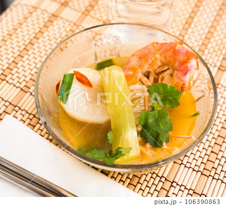 Thai soup with seafood and vegetables Thai soup with seafood and vegetables 106390863