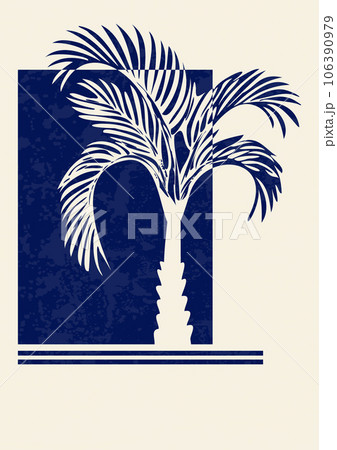 Aesthetic minimalist blue palm illustration poster Aesthetic minimalist blue palm illustration poster 106390979