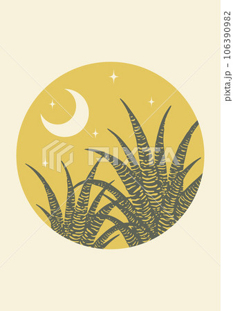 Abstract aesthetic desert night with agave cactus illustration. 106390982