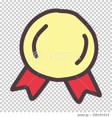 Hand-drawn illustration of a gold medal with a simple deformed ribbon Hand-drawn illustration of a gold medal with a simple deformed ribbon 106391024