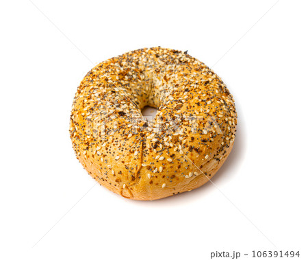 Bagel, Round Bread Bun, Wheat Bakery with Grains And Seeds for Breakfast, Plain Circle Bagel Bread Bagel, Round Bread Bun, Wheat Bakery with Grains And Seeds for Breakfast, Plain Circle Bagel Bread 106391494