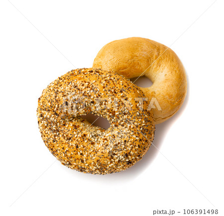 Bagel, Round Bread Bun, Wheat Bakery with Grains And Seeds for Breakfast, Plain Circle Bagel Bread 106391498
